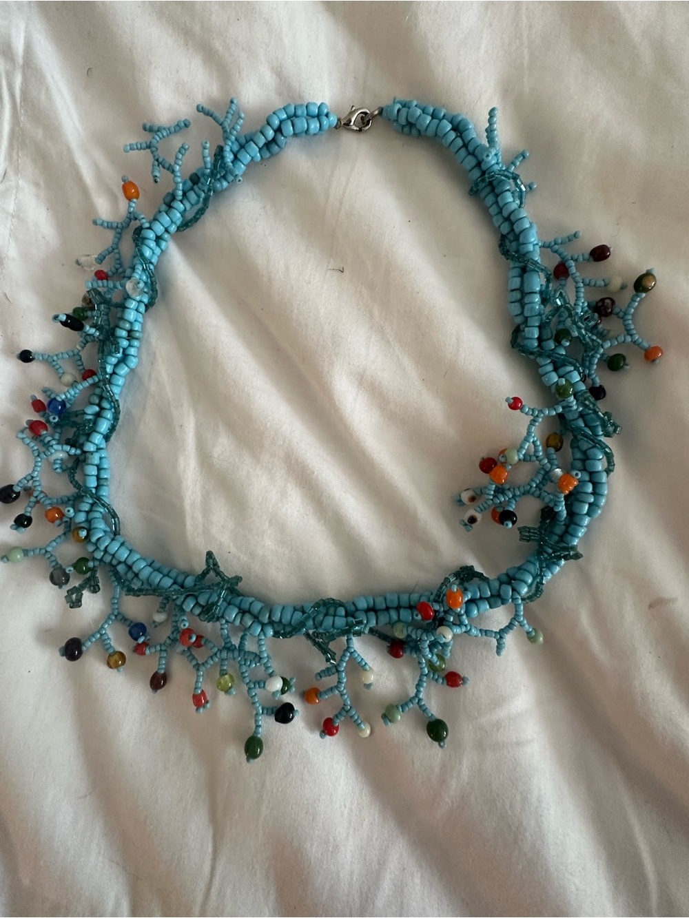 Handcrafted Turquoise Beaded Statement Necklace - Multicolor Accents